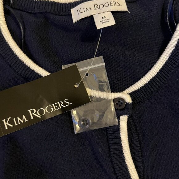 Kim Rogers Med Cotton Cardigan Sweater Button Front Scoop Neck Blue White NWT - Picture 12 of 14